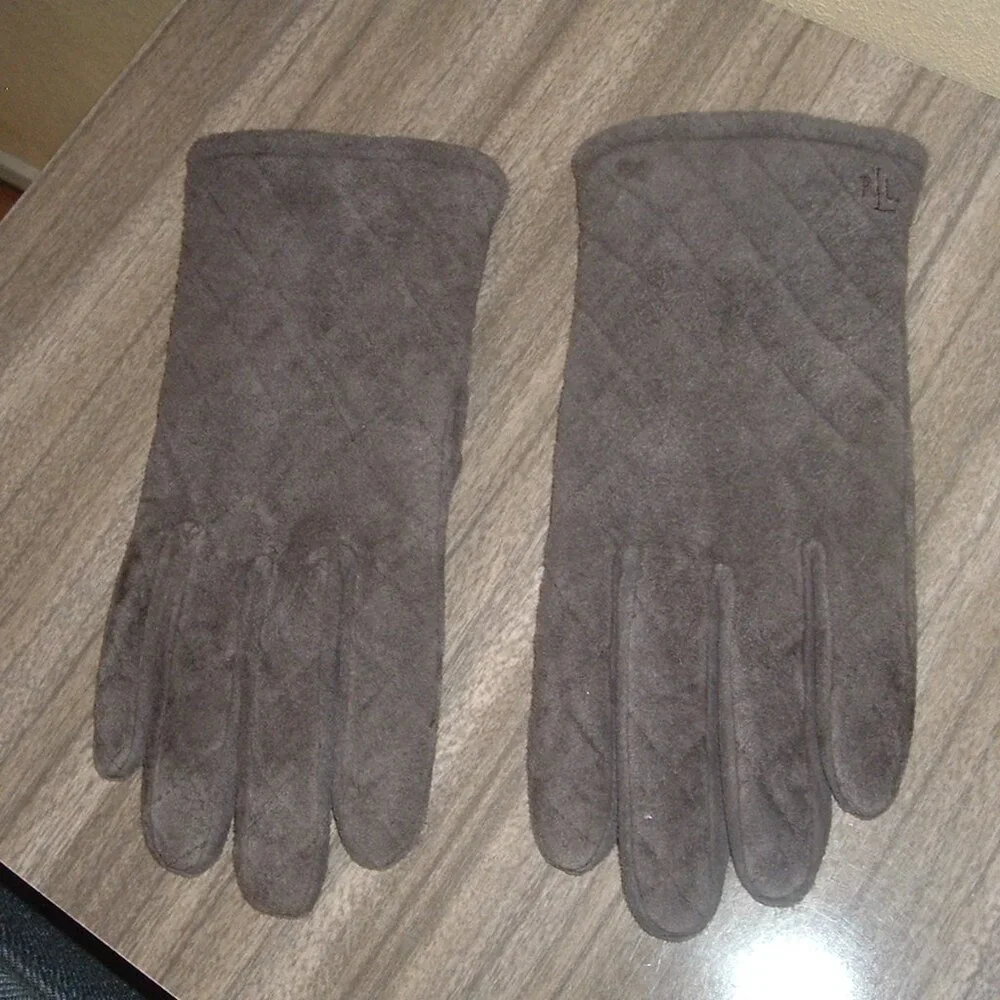 Lauren Ralph Lauren Gloves XL Brown Leather Suede Lined RL Logo